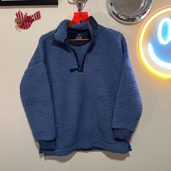 NWOT Aerie Blue Sherpa pullover quarter zip sweater size extra small - Picture 1 of 5